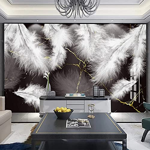 3D Photo Wallpaper Mural Creative Feather Black Gold Marble 3D Effect Peel and Stick Removable Living Room Office Bedroom Bedroom Children's Room Dining Room Corridor Wall Poster Wal 140(W) x70(H) cm