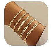 Gold Bracelets for Women Non Tainish,Dainty Bracelets Stack for Women Trendy, Gold Plated Cuff Stackable Bracelets With Beaded Cuban Paperclip Snake Rope Bangle Hand Chain Jewelry Gifts for Women, M