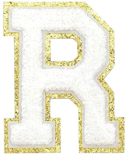 GYGYL 3PCS Chenille Varsity Glitters Letters Patch, Iron on Large Size Letter Patches for Team Costume Decoration, Height 4-1/2In, Letter R
