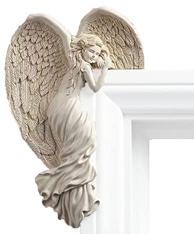 zalati Marco de puerta con patrón de ángel, escultura de pared de resina, adornos decorativos para sala de estar, dormitorio, oficina, izquierda