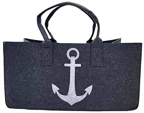 BUSDUGA 4282 Filztasche für Kaminholz Anker grau, 50x25cm, Feuerholz Tasche wählbar in zwei Varianten (Dunkelgrau)