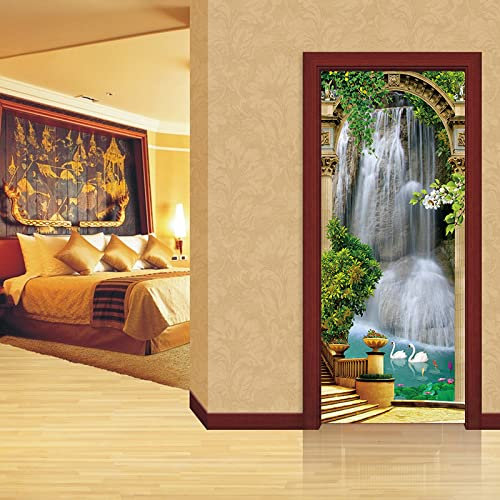 Tür tapeten 3d selbstklebend Archway Wasserfall Türtapete Wandbild Selbstklebend PVC Wasserdicht Abnehmbar Türfolie TürPoster Fototapete Wohnzimmer Schlafzimmer küche bad B90 x H200cm