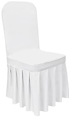 Event Kauf Stuhlhusse Stretch Weiß mit Skirting Faltenrock elastischer Universal Stuhlüberzug Stuhlbezug dehnbar, 1 Stück