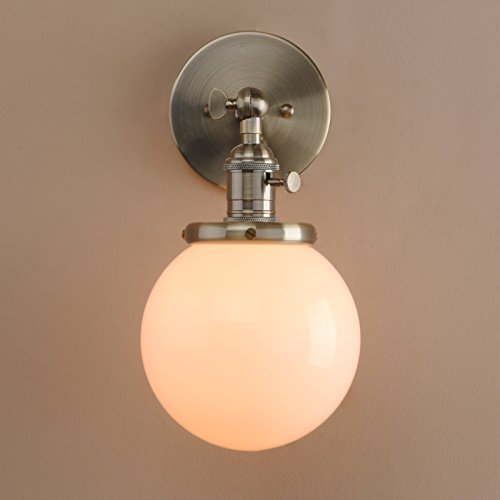 Pathson Réglable Applique Blanc de Lait Boule Verre Abat-jour Lampe Rétro Industrial Applique Murale Rétro Eclairage (Bronze)