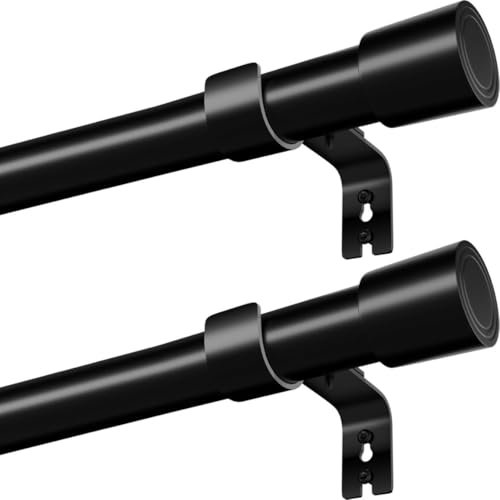 2 Stücke Gardinenstange Schwarz Vorhangstangen Ausziehbar Curtain Rod Erstellbare Länge mit Kappenknäufen für Esszimmer, Schlafzimmer, Wohnzimmer oder Küche, 90-180CM