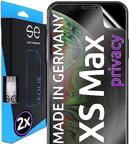 2x se® 3D SCHUTZFOLIE Privacy für Apple Iphone XS Max,Blickschutz, 100% Fingerabdruck & FaceID kompatibel, einfache blasenfreie Installation, Ultra-Klar, Stoß-Kratzfest, aus Deutschland