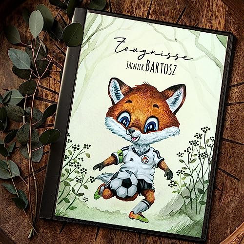 Zeugnismappe 10er 20er Hülle Deckblatt A4 Fußball Junge Fuchs personalisierbar Schulanfang Schulanfänger Einschulung Wunschname Name zm23 - ausgewählte Größe: *Zeugnismappe 10 Folien*