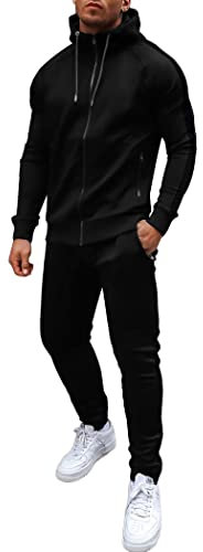 COOFANDY Trainingsanzug Herren Jogginganzug Tracksuit Sportanzug Jogginghose Streatwear Hoodie Herren mit Kapuze Casual Sport & Freizeit Schwarz XL