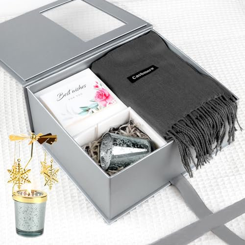 Geschenke für Frauen Weihnachten, Duftkerzen Geschenkset Frauen mit Drehbarer Kerzenhalter mit Kaschmir Schal Winter Geschenke für Beste Freundin Mama zu Weihnachten Valentinstag Geburtstag