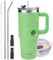 30oz Tumbler with Handle, Double Wall Vacuum Insulated Water Bottle with Straw and Lid, Stainless Steel Travel Coffee Mug, Reusable Thermal Cup for Beverages, Fit in Cup Holder(Green)
