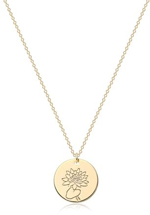 Jenosy Kette Damen Gold Kette mit Geburtsblumen Juli Personalisierte Kette mit Blume Zarte Kette mit Wasserlilie Anhänger Hypoallergene 18K Vergoldete Kette Modeschmuck für Frauen und Mädchen