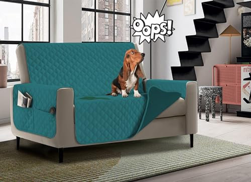 Banzaii Gepolsterter wasserdichter Sofabezug, Bicolor mit Taschen für Gegenstände - Petrol/Grün, 1 Sitzer