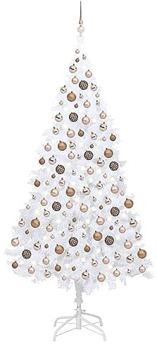 Tidyard Künstlicher Weihnachtsbaum mit LEDs& Kugeln Tannenbaum Christbaum Dekobaum Kunstbaum Weihnachten Weiß 210 cm PVC