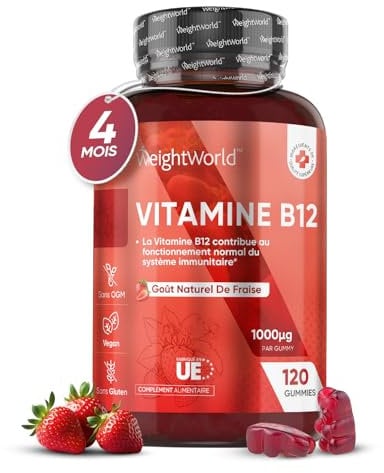 Vitamine B12 Méthylcobalamine 1000mcg - 120 Gummies Vitamine B12 pour Adulte - pour 4 Mois d'Approvisionnement, Goût de Grenade - sans OGM, sans Stéarate de Magnésium - Alternatives aux Gouttes