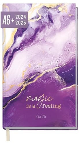Häfft-Timer A6 Slim 2024/2025 Purple Magic Schüler-Kalender im Hosentaschenformat - Schüler-Planer, Schulplaner, Studienplaner/Semesterplaner für Oberstufe, Ausbildung oder Studium