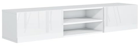 MebLocker TV Schrank Hängeschrank TV Board hängend 120cm Hängeboard, TV-Schrank Lowboard Hängeschrank Wandschrank Wohnwand für Wohnzimmer Fernsehtisch Tv möbel (Schwarz Glanz) (Weißer Glanz)