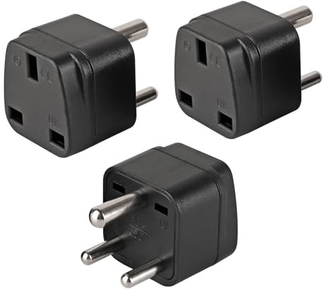 3-Pack UK to India Plug Adapters India Power Converter Grounded Universal Travel Adapter 3 Pin India International Type D Plug (Black)
