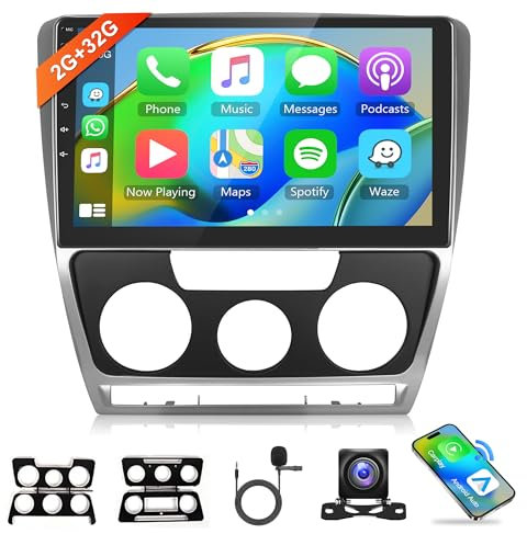 2G+32G Android Autoradio 2 Din für VW Skoda Octavia 2007-2014 mit Wireless Apple Carplay Android Auto GPS Navi WiFi Mirror Link 10.1 Zoll Autoradio mit Bluetooth FM/RDS/DAB/OBD/DVR/SWC Rückfahrkamera