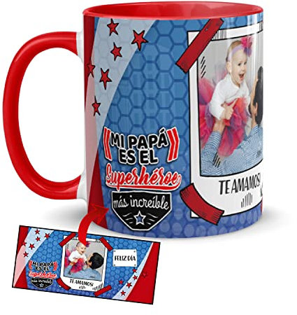 Kembilove Taza personalizada con foto para papa - Tazas de cafe 350ML - Dia del padre regalos - Tazas originales para regalar en cumpleaños - Taza personalizada papa en cerámica (Diseño 10)