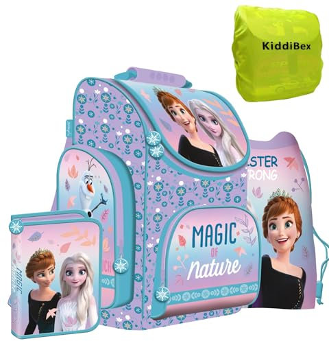 KiddiBex Frozen Schulranzen Set 4-tlg. - Schulranzen Mädchen 1. Klasse, Eiskönigin Elsa - Grundschule Schultasche Ranzen - Ergonomischer Schulrucksack