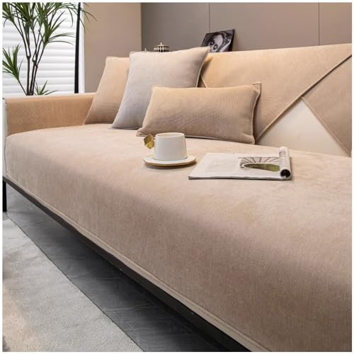 NUODWELL Weicher Chenille Sofabezug für 1/2/3/4-Sitzer, Sofabezug Ecksofa L Form, Rutschfester Sofa Überzug, waschbarer Möbelschutz für Wohnzimmer (Hellkaffee, 70 x 70 cm)