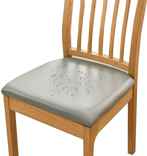 HOMECOVER Esszimmerstuhl Sitzbezüge 6er Set Wasserdicht Stuhlbezug, PU Leather Stuhlbezug Sitzfläche Abnehmbar Stretch Esszimmerstuhl Sitzbezüge Für Esszimmerstühle-6er Set-grau