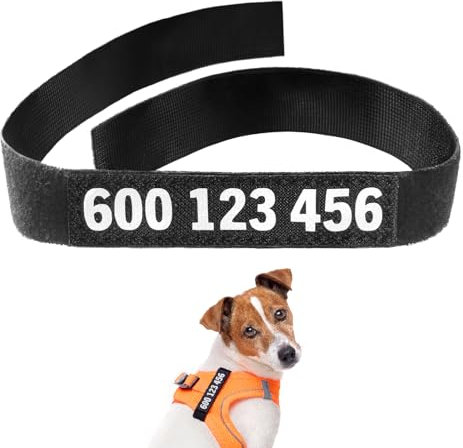Tagorus TAG BAND - Chapa Perro Grabada De Tela Con Cierre Tipo Velcro - Chapa Identificativa Perro - Chapas Para Perros - Placa Perro personalizada - Etiqueta Arnes Perro Personalizado Con Telefono