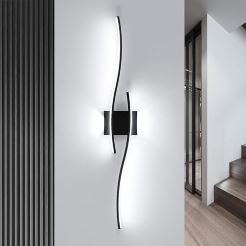 Mckalen Applique LED da Parete Interno, 89CM 27W 3035LM Lampada LED da Muro Lunga Nero, Moderno Lampada da Parete LED Creativo per Camera da Letto Soggiorno Scale Corridoio, Bianco Freddo 6500K