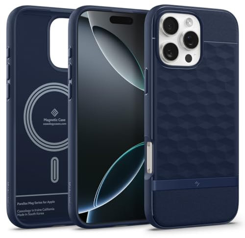 Caseology Parallax Mag for iPhone 16 Pro Max Case [Ergonomic 3D Hexa Cube] Magnetic Military Grade Drop Protection Case Cover for iPhone 16 Pro Max - Midnight Blue