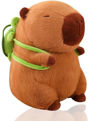 23cm Capybara Kuscheltier mit Schildkröt Nrucksack, Capybara Plüschtier Simulation Kuscheltie Spielzeug Stofftier Plushie Stofftier Geburtstagsgeschenk für Kinder Jungen Mädchen(Brown B,23 cm)