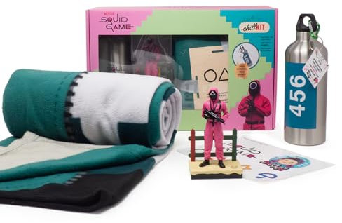 Neamedia Icons Netflix Chill Kit - Squid Game, licenza ufficiale, coperta in pile, statuetta da collezione, borraccia isoterma, adesivi, idea regalo di Natale, compleanno
