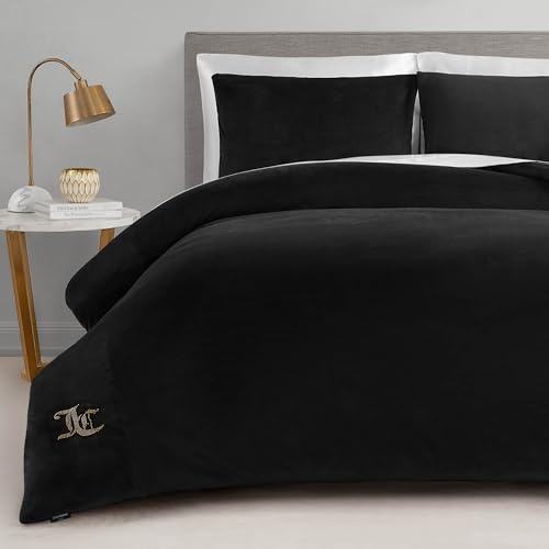 Juicy Couture Schwarzes Velours-Bettwäsche-Set für Doppelbetten, 3-teiliges Luxus-Bettwäsche-Set