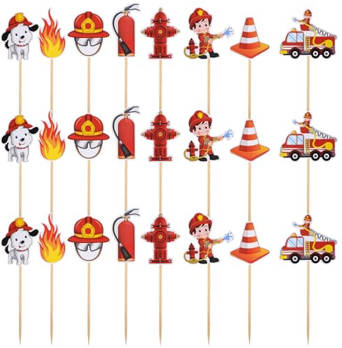32 STK Feuerwehr Tortendeko, Feuerwehrmann Kuchen Dekorationen Zubehör, Fire Truck Cupcake Toppers, Feuerwehr Geburtstag Deko, Feuerwehrmann Geburtstag Tortendeko für Geburtstag Party Dekor