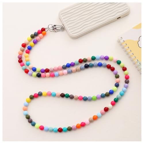 Pmnzdy Handy-Kette Bunte Acryl-Perlen Kette 120cm Universale Handy Hülle Anhänger Anti-Verlust Handy-Schlüsselband lang Handyband Abnehmbares Dekokette Handgelenkkette Trageriemen Kette