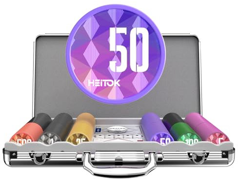 HEITOK Professionelles 300-teiliges Poker-Set mit 11,5g Eisenkern-Chips, Aluminium-Koffer, für Texas Hold'em, Familienabend, Partyspiel, Home Game, Geschenk für Pokerfans, Anfänger & Profis