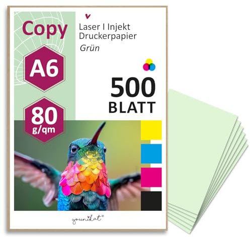 younikat 500 Blatt blanko 80 g/m² Papier in grün DIN A6 I Kopierpapier I Rezeptpapier I dv1450