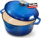 MÜELLERHOME Cocotte en fonte émaillée de 7,5 l, cocotte robuste et poêle à braser avec couvercle et bouton en acier inoxydable, passe au four jusqu'à 260 °C et sur toutes les tables de cuisson, bleu