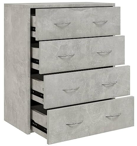 HETFTJN Spind Schuhschrank Apothekerschrank Küche Vitrinenschrank - Kommode mit 4 Schubladen 60x30,5x71 cm Betongrau für Schlafzimmer Flur Büro Wohnzimmer
