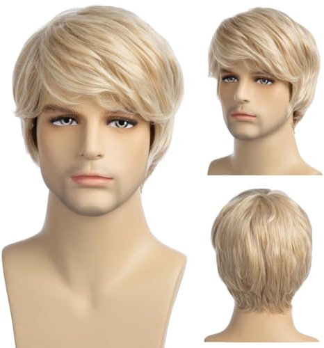 Beweig Short Wig for Men Blonde Wig Synthetic Heat Resistant Natural Halloween Cosplay