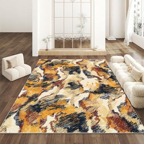 kuscheliger Kurzflor Teppich, Anti-Rutsch Unterseite, Waschbar bis 30 Grad, Super Soft, Felloptik, Orange Tinte,90x120cm