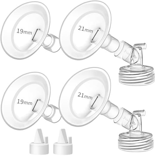 PumpMom-us 19mm and 21mm Oval Flanges Breast Shield Compatible with Spectra S2 S1 9 Plus Pump Parts, Replacement Duckbill Valves for Spectra Flange Accessories (19mm + 21mm)