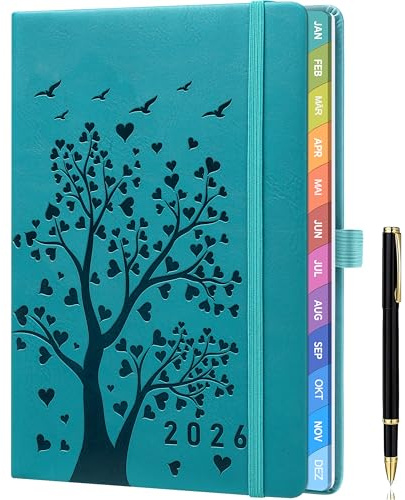 Kalender 2026 A5 – Wochenkalender, Terminkalender, Wochentimer & Wochenplaner (Jan – Dez 2026), mit Monatsübersicht, Notizseiten, Kontaktseiten und Stift – Marineblau