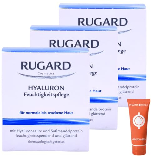 Hyaluron Feuchtigkeitspflege 3x 100 ml I Feuchtigkeitscreme mit Hyaluronsäure, Süßmandelprotein, Sheabutter & Vitaminen A, B6, E I normale & trockene Haut I Spar-Set plus Pharma Perle give-away