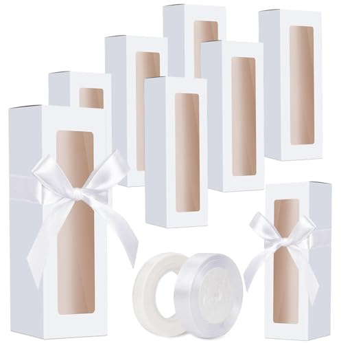 meiqidi 8 Pcs Tumbler Gift Box, Tumbler Boxes with Ribbon and Window, Large White Gift Box for 12oz/16oz/20oz Tumbler, 9.6x3.35x3.35 Inch