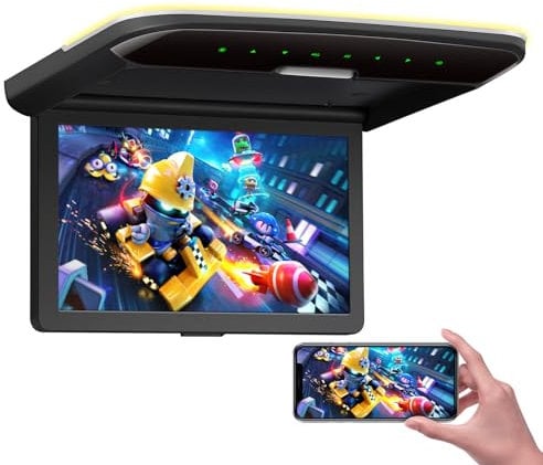 XTRONS 10.2 Inch Digital TFT Screen Ultra-thin Roof Mounted Monitor 1080p Video Car Overhead Player with Dual AV Input Speaker 120° Rotating Screen Support HDMI Port Door Control