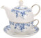 Ensemble théière et tasse for 1 personne, service à thé en porcelaine anglaise, porcelaine bleue et blanche, théière 350 ml, tasse 250 ml
