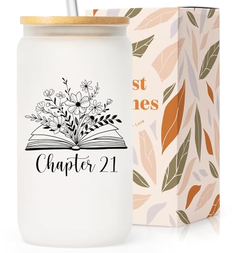 SteadStyle 21st Birthday Gift for Her 16oz Frosted Glass with Lids Straw | 21 Year Old Birthdays Gifts for Daughter Friends Sister, Happy 21s Birthday Decoration for Women