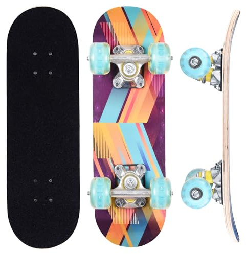 ERNAN Skateboard 17x5 Zoll Komplette für Kinder, komplettes Standard-Skateboards, 7 Schichten Ahorn-Deck, konkaves Skateboard