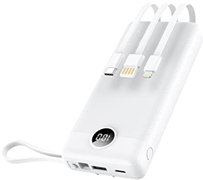 VRURC Powerbank 20000mAh mit Kabel USB C Power Bank Schnelles Aufladen 22.5W Tragbares Ladegerät Fast Charging mit LED Display Externer Handyakkus Kompatibel mit iPhone, Huawei