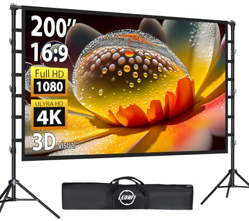 200 Inch Outdoor Projector Screen with Stand: LEORFI Giant Projection Screen with Adjustable Stand - Front & Rear View Projection Wrinkle-Free & Carry Bag for Outside Backyard Movie Night